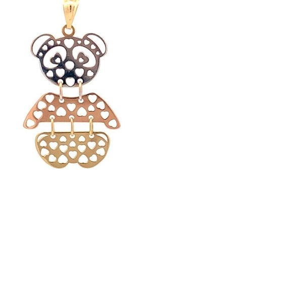 18K Gold Pendant Bear Heart Tricolor White Yellow Rose Gold - Picture 8 of 12
